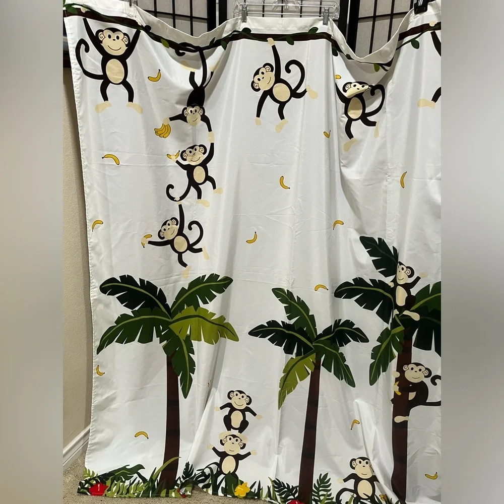 ALLURE SHOWER CURTAIN Playful Monkey and Palm Tree TROPICAL JUNGLE THEME: KIDS